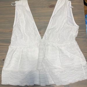 Eyelet smocked tank top
